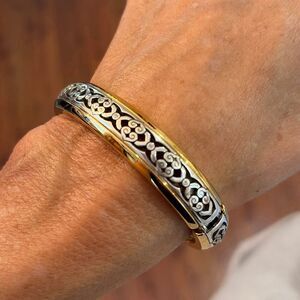 Gorgeous heart, pattern, two toned cuff, magnetic bracelet Brighton
